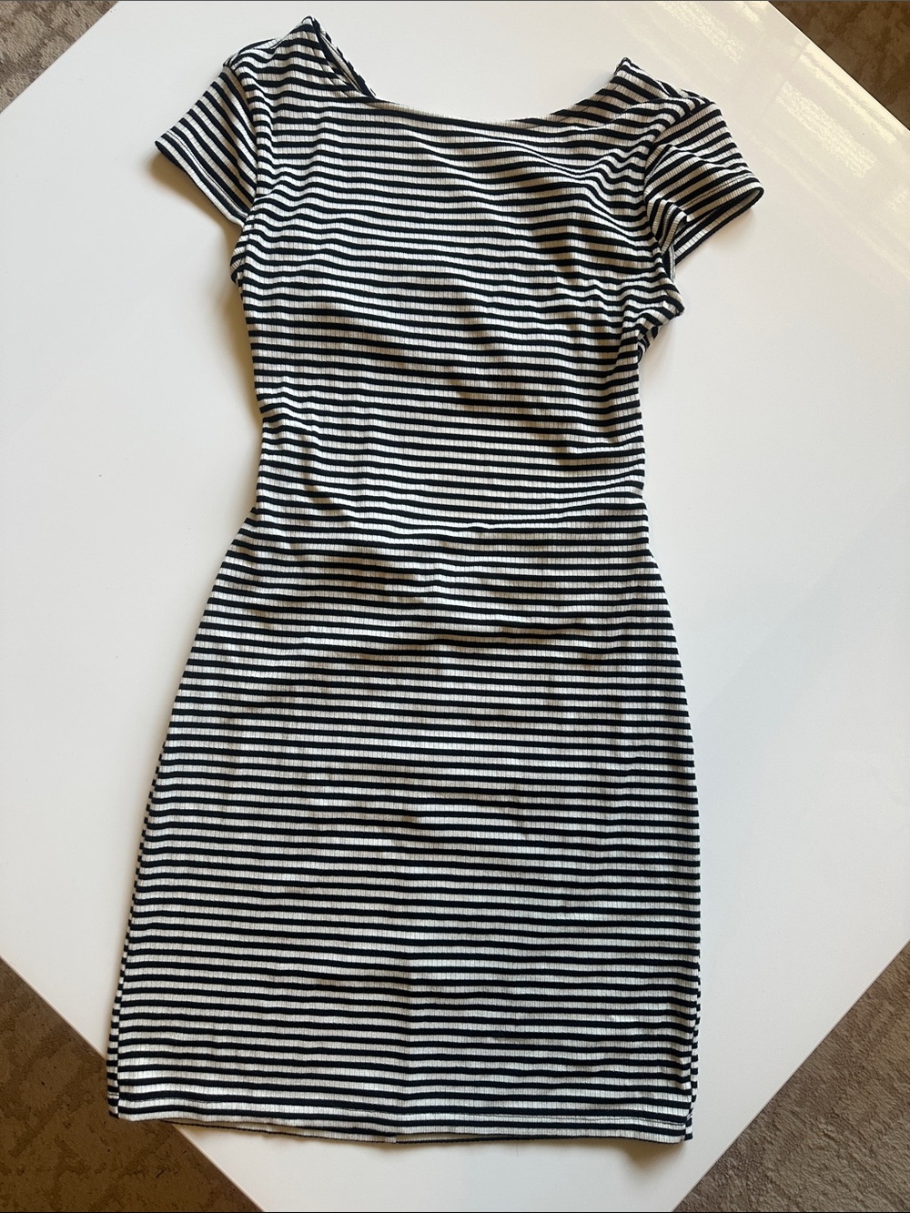 Teeze Me Black and White Striped Mini Dress